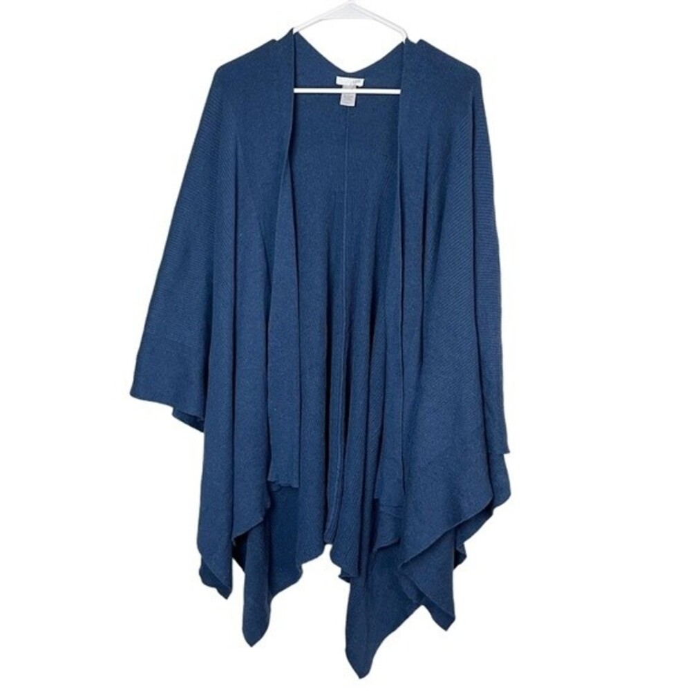 J. Jill Blue Ribbed Poncho One Size Women